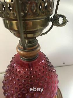 RARE Fenton Glass Cranberry Opalescent Hobnail Lamp