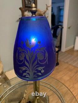 RARE Fenton Glass Favrene & Blue Sand Carved Lamp Limited Edition Signed #16/120