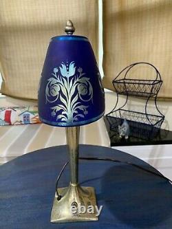 RARE Fenton Glass Favrene & Blue Sand Carved Lamp Limited Edition Signed #16/120