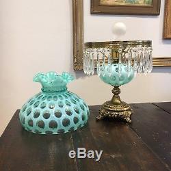 RARE Fenton Glass Persian Turquoise Blue Coin Dot Parlor Lamp Opalescent WORKS