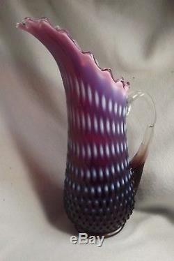 RARE Fenton Hobnail Plum Opalescent Swung Pitcher Vase 13' withLABLE NEVER USED