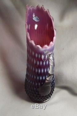 RARE Fenton Hobnail Plum Opalescent Swung Pitcher Vase 13' withLABLE NEVER USED