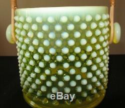 RARE Fenton Hobnail Topaz Opalescent Vaseline Cookie Jar # 389 Exc Condition