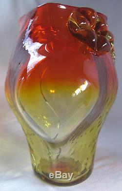 Rare Large 1958 Blenko Glass Wayne Husted Owl Vase In Flame Orange Tangerine