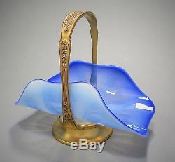 RARE LCT TIFFANY Studios Favrile Gold Bronze Basket Blue Pastel Opalescent Glass