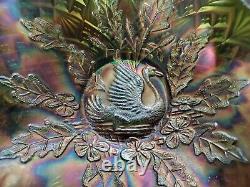 RARE Millersburg Iridescent Green Nesting Swan Antique Carnival Glass 10 Bowl