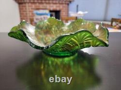 RARE Millersburg Iridescent Green Nesting Swan Antique Carnival Glass 10 Bowl