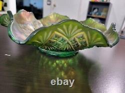 RARE Millersburg Iridescent Green Nesting Swan Antique Carnival Glass 10 Bowl