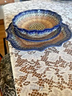 RARE! Polish Pottery Mosaic 23-Piece Dinnerware Set for 7 + Extra Pieces