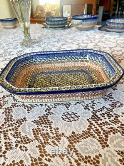 RARE! Polish Pottery Mosaic 23-Piece Dinnerware Set for 7 + Extra Pieces