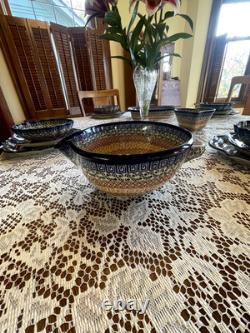 RARE! Polish Pottery Mosaic 23-Piece Dinnerware Set for 7 + Extra Pieces
