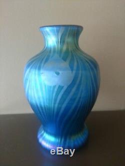 RARE STEUBEN Carder Era BLUE AURENE #734 DECORATED ART GLASS VASE