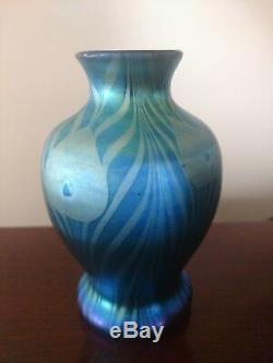 RARE STEUBEN Carder Era BLUE AURENE #734 DECORATED ART GLASS VASE