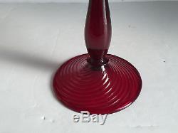 RARE Selenium Red Ruby Carder Signed STEUBEN Glass Compote Optic Swirl 8 MINT