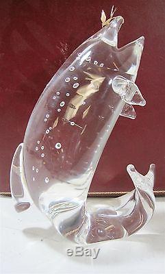 RARE Steuben Glass Leaping Trout with18k Gold Fishhook Sculpture In Box DAMAGED