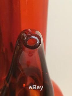 RARE VINTAGE MID CENTURY LARGE 1950's Blenko art glass Orange decanter Husted