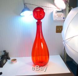 RARE Vintage 1970 Blenko Striated Tangerine Glass Floor Decanter Vase 34 Tall