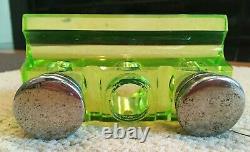 RARE Vintage Double Inkwell Pen Holder Green Uranium Glass Vaseline Beautiful