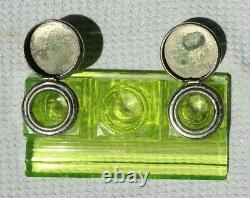 RARE Vintage Double Inkwell Pen Holder Green Uranium Glass Vaseline Beautiful