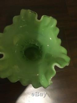RARE! Vintage Fenton 7 Opalescent Green Coin Dot Spot Ruffle Vase