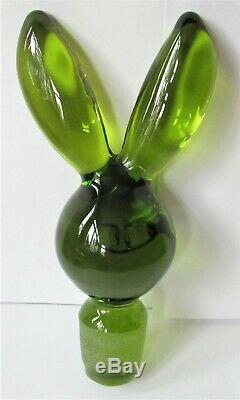 RARE Vintage Joel MYERS BLENKO 70's Playboy Bunny Blown Green Glass Decanter
