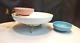 RARE Vintage Laughlin KENILWORTH White Pink Turquoise Shrimp Bowl Chip & Dip Set
