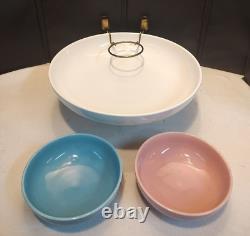 RARE Vintage Laughlin KENILWORTH White Pink Turquoise Shrimp Bowl Chip & Dip Set