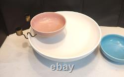RARE Vintage Laughlin KENILWORTH White Pink Turquoise Shrimp Bowl Chip & Dip Set