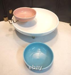 RARE Vintage Laughlin KENILWORTH White Pink Turquoise Shrimp Bowl Chip & Dip Set