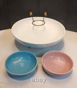 RARE Vintage Laughlin KENILWORTH White Pink Turquoise Shrimp Bowl Chip & Dip Set