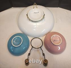 RARE Vintage Laughlin KENILWORTH White Pink Turquoise Shrimp Bowl Chip & Dip Set