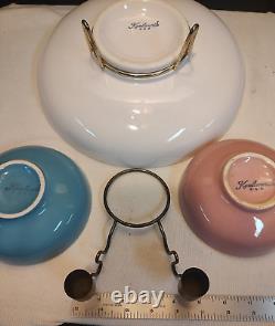 RARE Vintage Laughlin KENILWORTH White Pink Turquoise Shrimp Bowl Chip & Dip Set