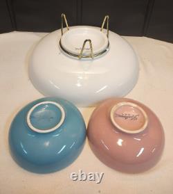 RARE Vintage Laughlin KENILWORTH White Pink Turquoise Shrimp Bowl Chip & Dip Set