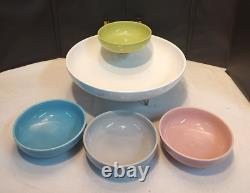 RARE Vintage Laughlin KENILWORTH White Pink Turquoise Shrimp Bowl Chip & Dip Set