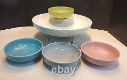 RARE Vintage Laughlin KENILWORTH White Pink Turquoise Shrimp Bowl Chip & Dip Set
