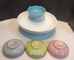RARE Vintage Laughlin KENILWORTH White Pink Turquoise Shrimp Bowl Chip & Dip Set