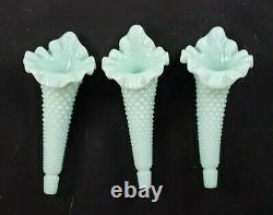 RARE Vintage Mint Green Fenton Hobnail Milk Glass Epergne Vase Ruffled Bowl