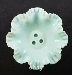 RARE Vintage Mint Green Fenton Hobnail Milk Glass Epergne Vase Ruffled Bowl