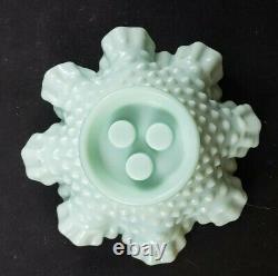 RARE Vintage Mint Green Fenton Hobnail Milk Glass Epergne Vase Ruffled Bowl