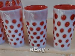 RARE! Vintage fenton art glass opalescent cranberry coin dot pitcher 8 tumblers