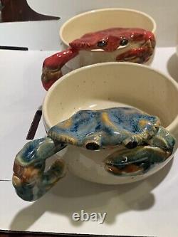 ROBERT WESSELL Art Pottery Chesapeake Crab Bowls Folk Cajun Sea Signed Rare Set