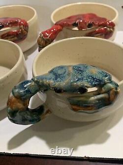 ROBERT WESSELL Art Pottery Chesapeake Crab Bowls Folk Cajun Sea Signed Rare Set