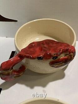 ROBERT WESSELL Art Pottery Chesapeake Crab Bowls Folk Cajun Sea Signed Rare Set