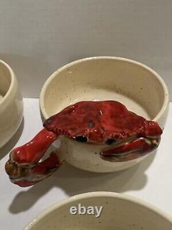 ROBERT WESSELL Art Pottery Chesapeake Crab Bowls Folk Cajun Sea Signed Rare Set