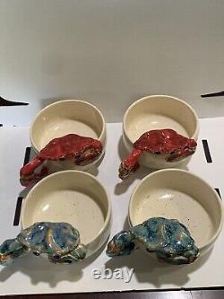 ROBERT WESSELL Art Pottery Chesapeake Crab Bowls Folk Cajun Sea Signed Rare Set