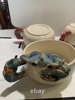 ROBERT WESSELL Art Pottery Chesapeake Crab Bowls Folk Cajun Sea Signed Rare Set