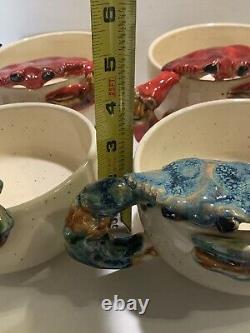 ROBERT WESSELL Art Pottery Chesapeake Crab Bowls Folk Cajun Sea Signed Rare Set