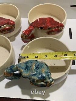 ROBERT WESSELL Art Pottery Chesapeake Crab Bowls Folk Cajun Sea Signed Rare Set