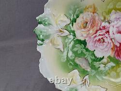 RS Prussia Iris Mold 25 Pink Peonies Yellow Green & Gold Large Bowl C. 1880-1910