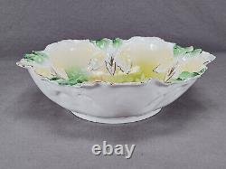 RS Prussia Iris Mold 25 Pink Peonies Yellow Green & Gold Large Bowl C. 1880-1910